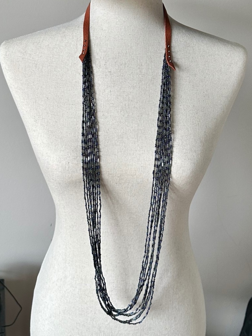 NWT Peyote Bird Free Spirit Multi-Strand Liquid Silver & Peacock Suede Necklace